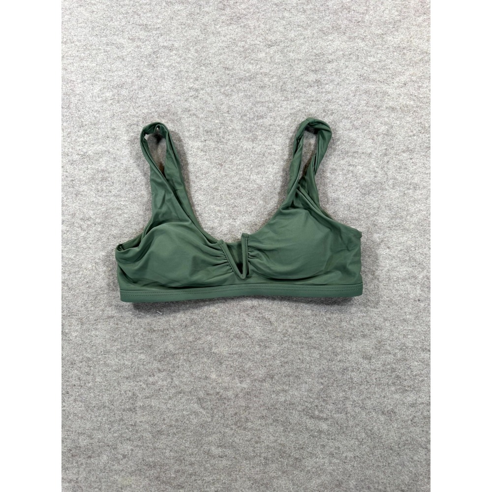 Unbranded Womens Bikini Top Small Olive Green Split Neck Swimwear Beachwear